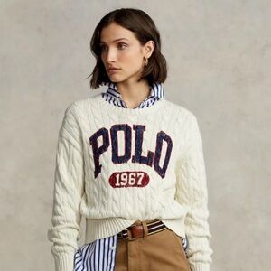 Polo Ralph Lauren Logo Cable-knit Cotton Crewneck Sweater Size Small